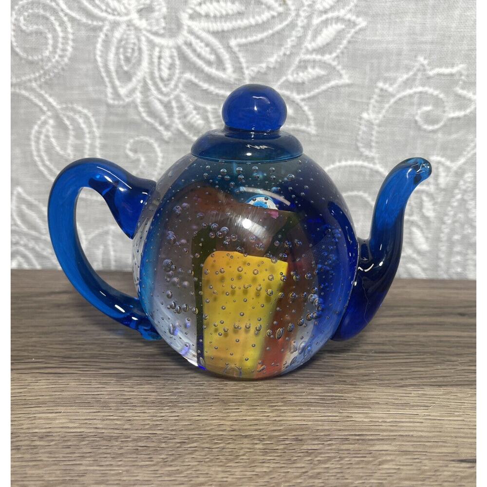 Dynasty Gallery Heirloom Collectibles Blue Bubbles Teapot Paper Weight Cobalt